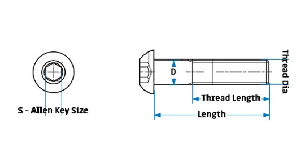 Dimension of ISO 7380 Hexagon Socket Button Head Screws
