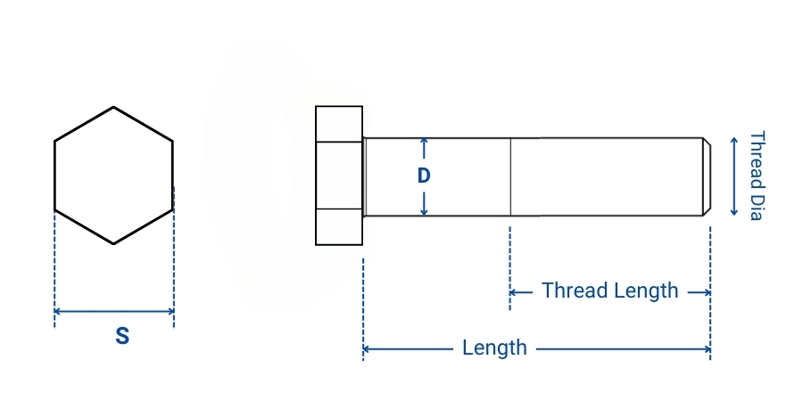 Dimension Of Stainless Steel BSW Hex Bolt