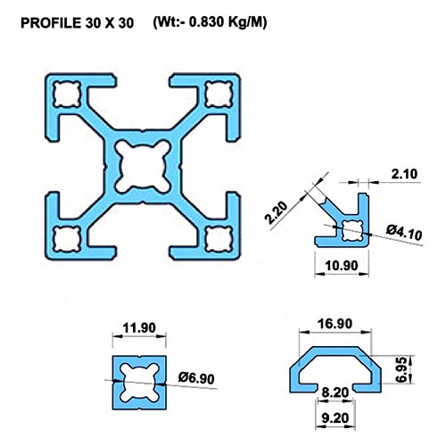 3030 T Slot (1 Meter) Heavy Aluminium Extrusion