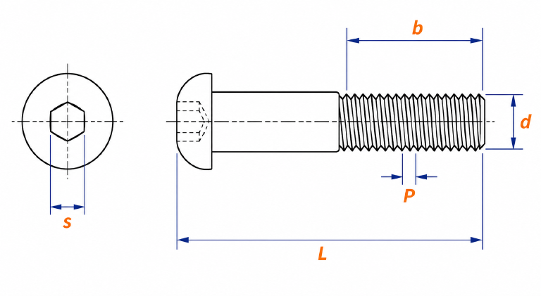Dimension of Allen Socket Button Head Screw