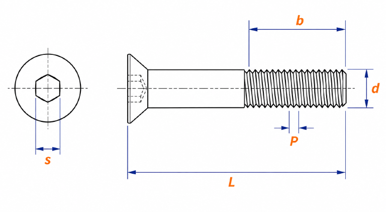 Dimension of Allen Socket Countersunk Head Screw