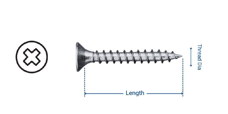 Dimension of SS Self Tapping Screw Countersunk Head