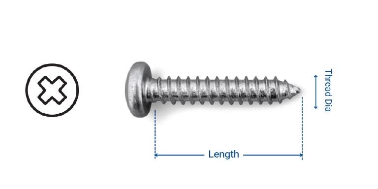 Dimension of SS Self Tapping Screw Pan Head