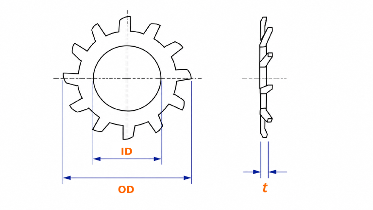 Dimension of External Tooth Washer