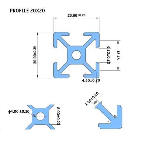 Dimension of 2020 Tslot Aluminium Extrusion