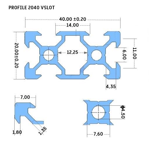 Dimension of 2040 Tslot Aluminium Extrusion