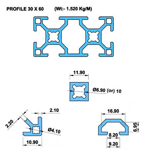 Dimension of 3060 Tslot Aluminium Extrusion