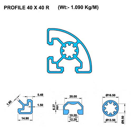 Dimension of 4040-R Tslot Aluminium Extrusion