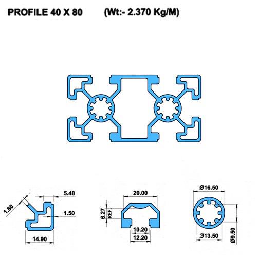 Dimension of 4080 Tslot Aluminium Extrusion