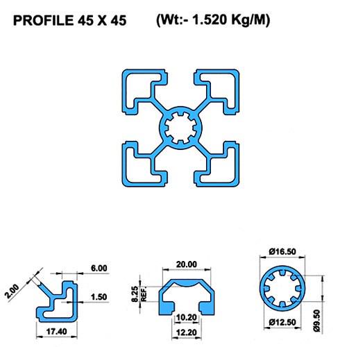 Dimension of 4545 Tslot Aluminium Extrusion