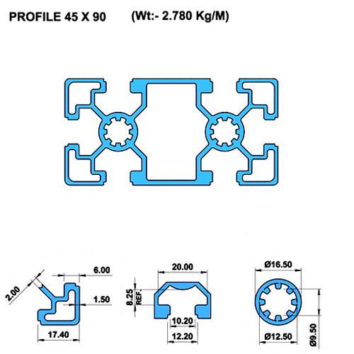 Dimension of 4590 Tslot Aluminium Extrusion