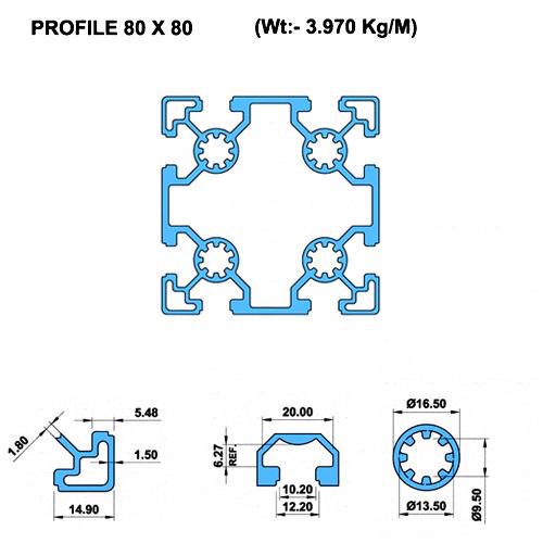 Dimension of 8080 Tslot Aluminium Extrusion